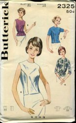 2325 BUTTERICK 1963 BACK BUTTONED OVERBLOUSE SLEEVES OR NOT PATTERN 16 36"B or 14 34B choice cut